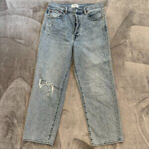 Pistola Light Wash Button Fly Cropped Distressed Ripped Jeans Size 30